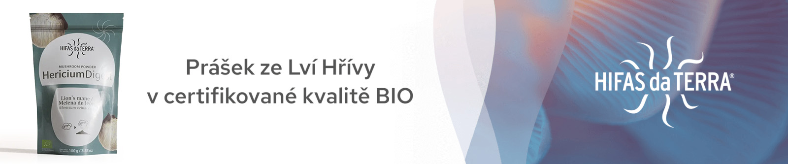 Prášek ze Lví Hřívy v certifikované kvalitě BIO.