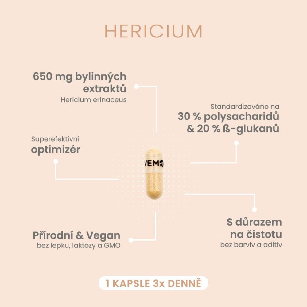 Hericium 60 kapslí (Extrakt z Korálovce ježatého)